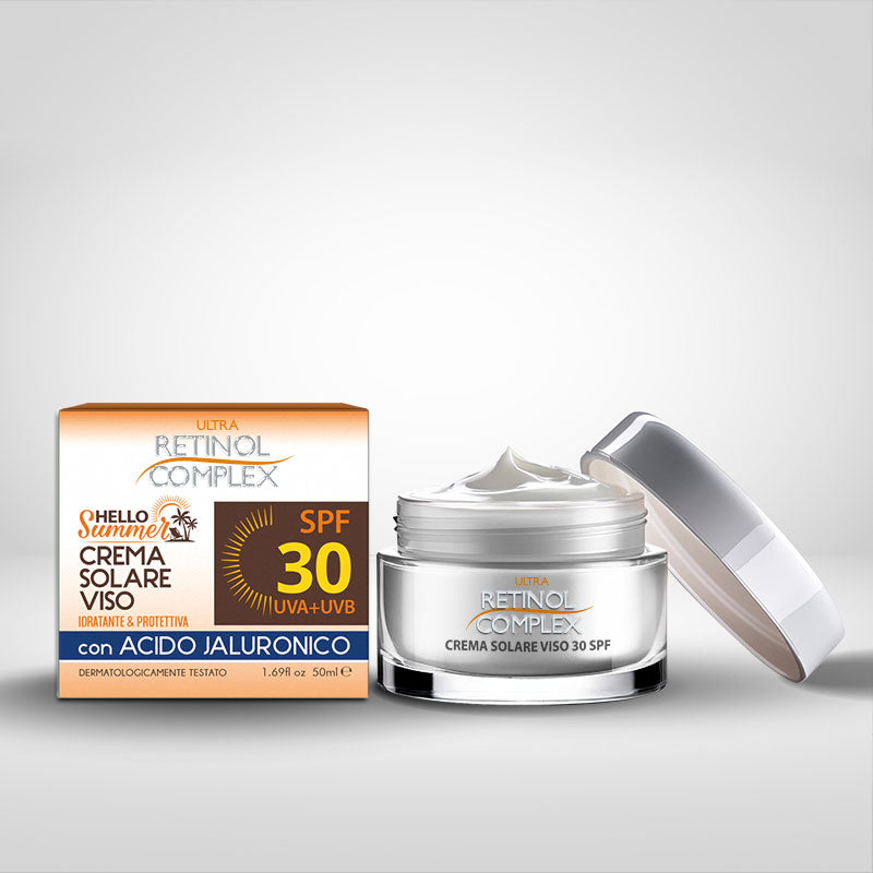 Crema Solare Viso Con Acido Ialuronico 50ml Spf50 & Spf30 | Retinol Complex