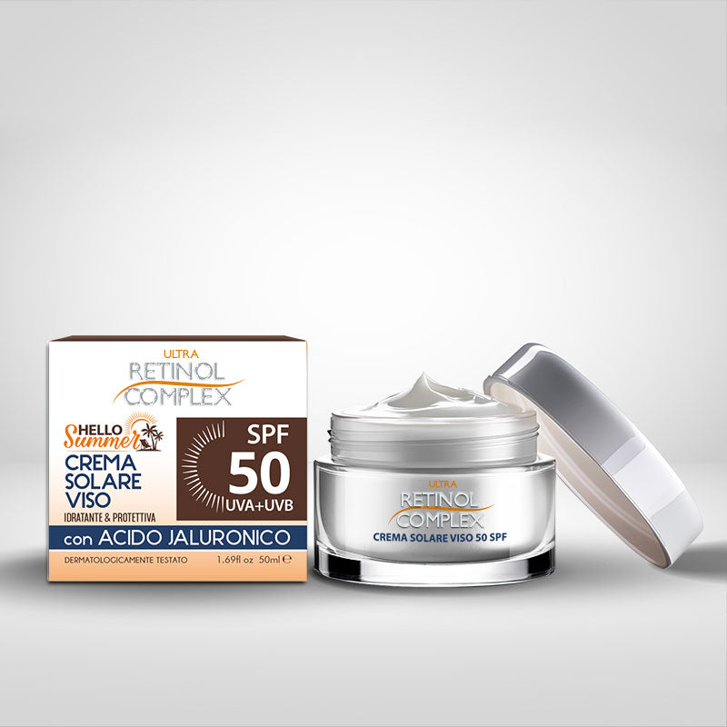 Crema Solare Viso Con Acido Ialuronico 50ml Spf50 & Spf30 | Retinol Complex
